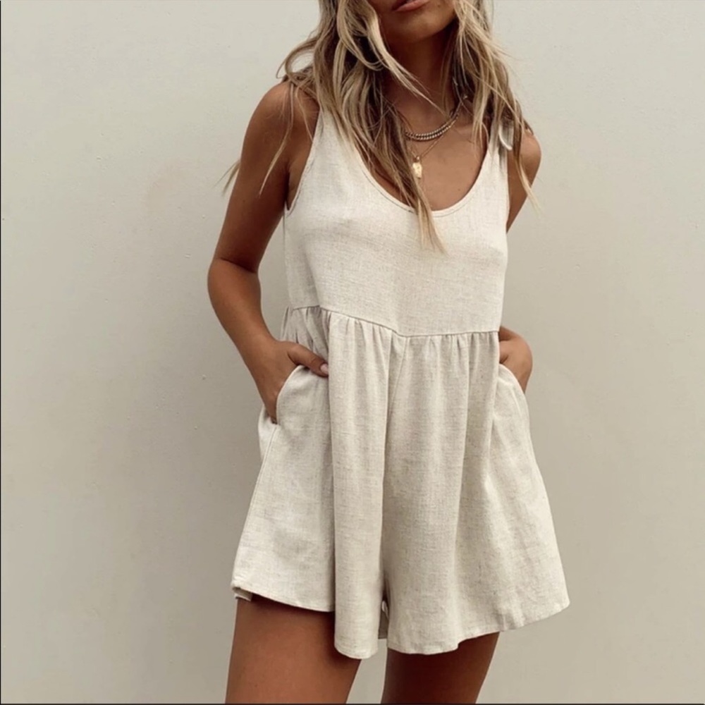 Princess Polly tan linen romper
